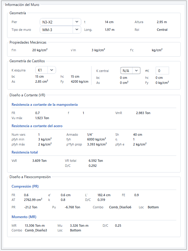 Vista en planta y resultados en SiDE Muros