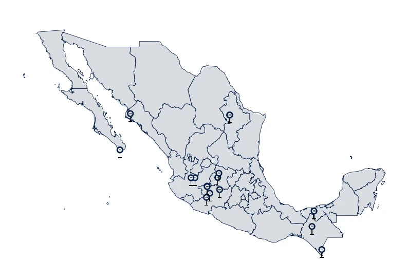 Mapa de México con estados donde SiDE ha participado en proyectos